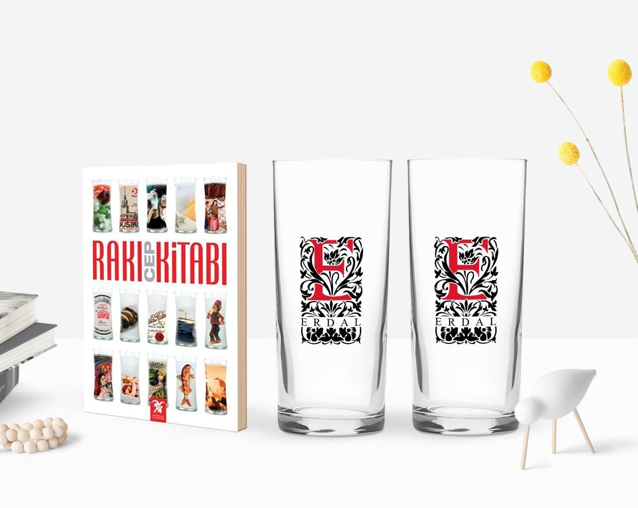 Kişiye Özel Renkli Baskılı Harfli İkili Rakı Bardağı ve Rakı Cep Kitabı Hediye Seti-7