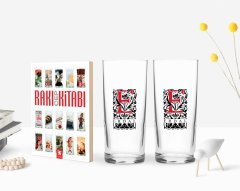 Kişiye Özel Renkli Baskılı Harfli İkili Rakı Bardağı ve Rakı Cep Kitabı Hediye Seti-7