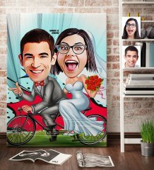 Kişiye Özel Gelin Damat Karikatür Kanvas Tablo (70 x 100 cm.) 3