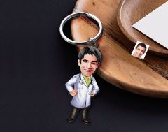 BK Gift Kişiye Özel Doktor Karikatürlü Ahşap Anahtarlık-3 Sevgiliye Hediye, Arkadaşa Hediye, Doğum Günü Hediyesi