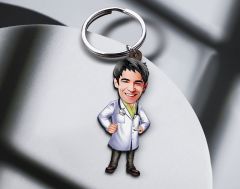 BK Gift Kişiye Özel Doktor Karikatürlü Ahşap Anahtarlık-3 Sevgiliye Hediye, Arkadaşa Hediye, Doğum Günü Hediyesi