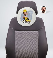 Kişiye Özel İsimli Erkek Yol Mühendisi Karikatürlü Yuvarlak Araç Koltuk Yastığı-1