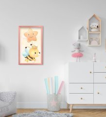 BK Home Sevimli Arı Tasarımlı Dekoratif Pembe Ahşap Çerçeveli Çocuk Odası Tablo-1