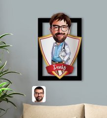 Kişiye Özel İsimli Erkek Doktor Karikatürlü 3D Ahşap Tablo-8