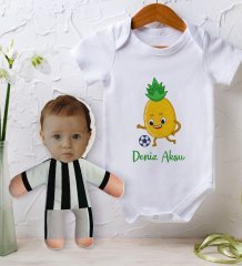 BK Kids Kişiye Özel Fotoğraflı Bebek Yastık ve Bebek Body Zıbın Hediye Seti - Model 3.3