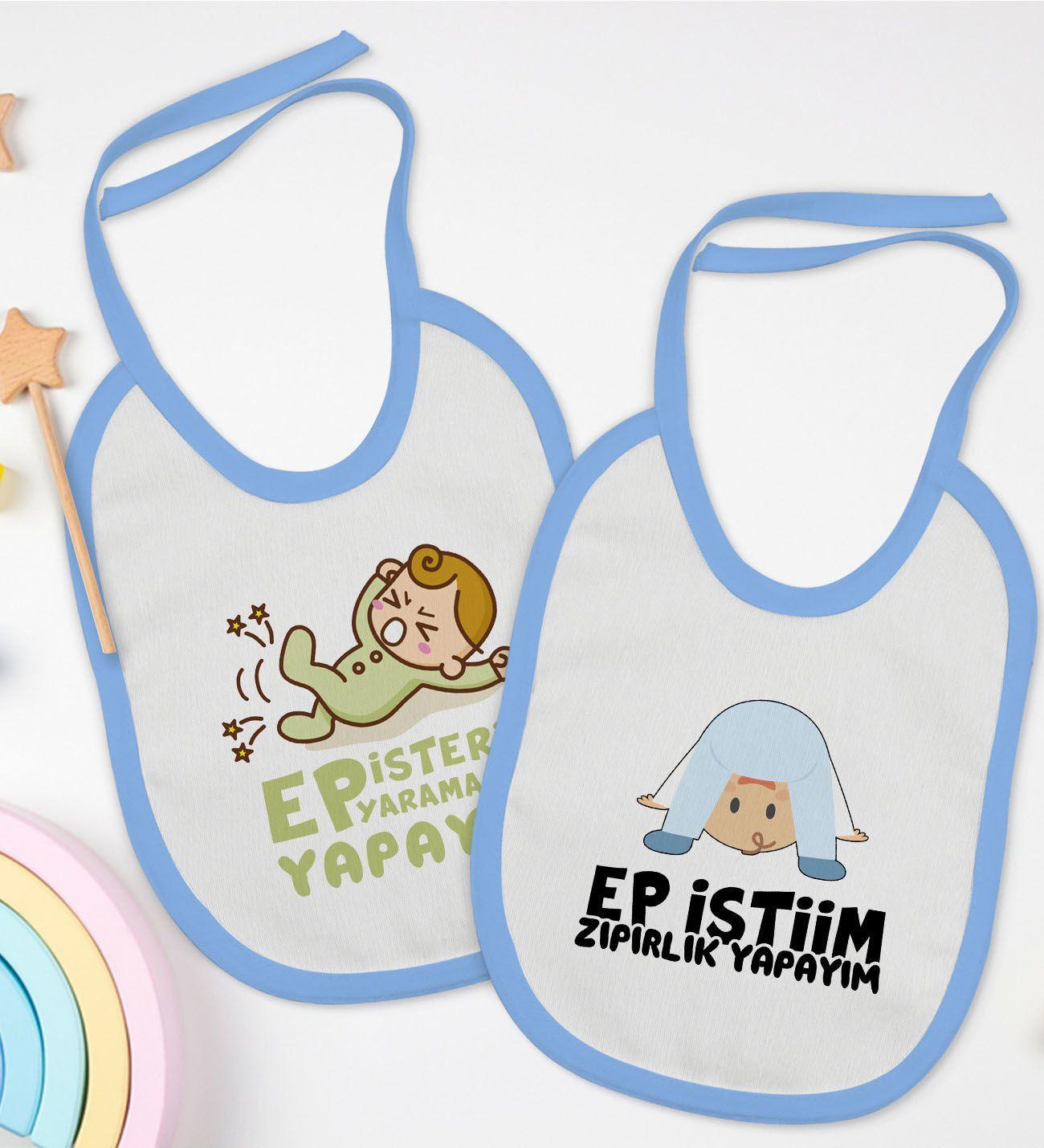 BK Kids Ep İsterim Tasarımlı 2’li Mavi Mama Önlüğü-1