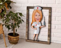 BK Gift Kişiye Özel Hemşire Karikatürlü 3D Ahşap Tablo, Sevgiliye Hediye, Arkadaşa Hediye, Yıl Dönümü Hediyesi, Doğum Günü Hediyesi-1