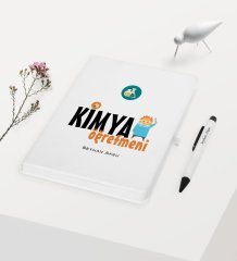 Kişiye Özel Kimya Öğretmeni Temalı Beyaz Defter Kalem Hediye Seti - 1