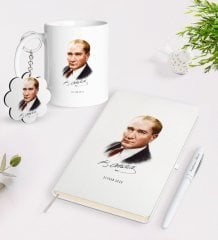 Kişiye Özel Atatürk Temalı Kupa Anahtarlık Beyaz Defter Kalem Hediye Seti-12