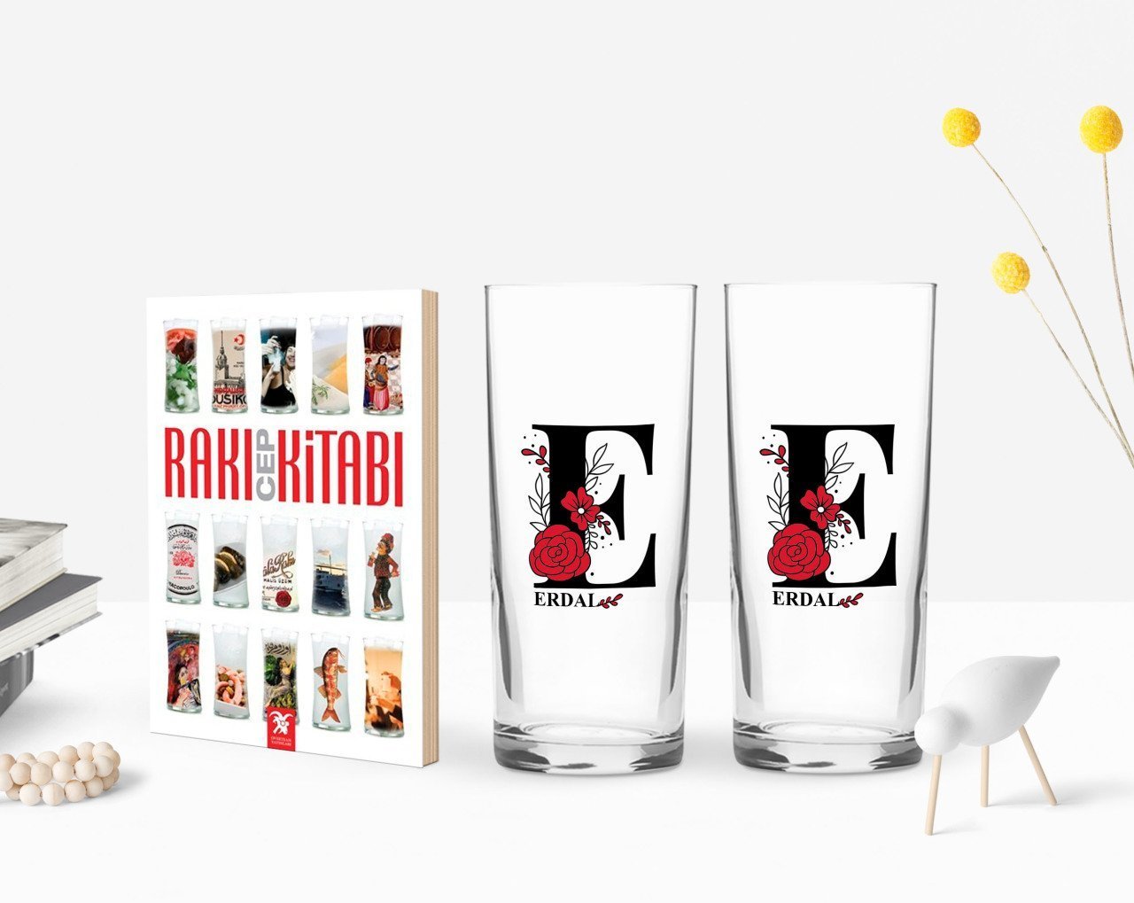 Kişiye Özel Renkli Baskılı Harfli İkili Rakı Bardağı ve Rakı Cep Kitabı Hediye Seti-6