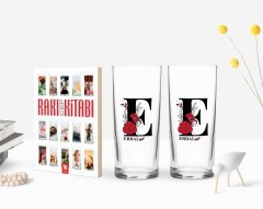 Kişiye Özel Renkli Baskılı Harfli İkili Rakı Bardağı ve Rakı Cep Kitabı Hediye Seti-6