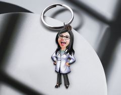 BK Gift Kişiye Özel Doktor Karikatürlü Ahşap Anahtarlık-2 Sevgiliye Hediye, Arkadaşa Hediye, Doğum Günü Hediyesi
