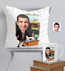 Kişiye Özel Bay Öğretmen Temalı Karikatürlü Yastık Kupa Seti - 2