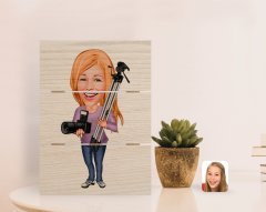 Kişiye Özel Kadın Profesyonel Fotoğrafçı Karikatürlü Otantik Masaüstü Ahşap Palet Çerçeve