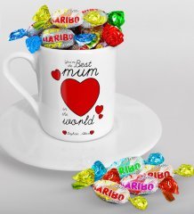 Kişiye Özel Dünyanın En İyi Annesi Tasarımlı Türk Kahvesi Fincanı ve Haribo Şeker Hediye Seti-12