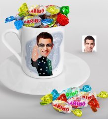 Kişiye Özel Matrix Neo Karikatürlü Türk Kahvesi Fincanı ve Haribo Şeker Hediye Seti-1