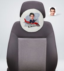 Kişiye Özel İsimli Erkek Uçuş Görevlisi Karikatürlü Yuvarlak Araç Koltuk Yastığı-1