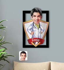 Kişiye Özel İsimli Erkek Doktor Karikatürlü 3D Ahşap Tablo-1