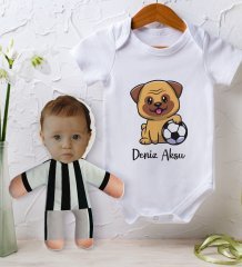 BK Kids Kişiye Özel Fotoğraflı Bebek Yastık ve Bebek Body Zıbın Hediye Seti - Model 3.2