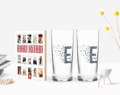 Kişiye Özel Renkli Baskılı Harfli İkili Rakı Bardağı ve Rakı Cep Kitabı Hediye Seti-5