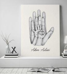 BK Gift Kişiye Özel El Ele Tutuşan Aile Tasarımlı Siyah Beyaz Kanvas Tablo-8 50x70, Anneye Hediye, Aile Hediyesi