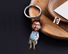 BK Gift Kişiye Özel Doktor Karikatürlü Ahşap Anahtarlık-1 Sevgiliye Hediye, Arkadaşa Hediye, Doğum Günü Hediyesi