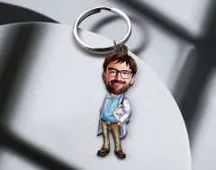 BK Gift Kişiye Özel Doktor Karikatürlü Ahşap Anahtarlık-1 Sevgiliye Hediye, Arkadaşa Hediye, Doğum Günü Hediyesi