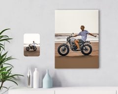 Kişiye Özel Tam Boy Motosikletli Adam Karikatürlü Kanvas Tablo 30x50cm-1