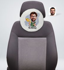 Kişiye Özel İsimli Erkek Ressam Karikatürlü Yuvarlak Araç Koltuk Yastığı-1