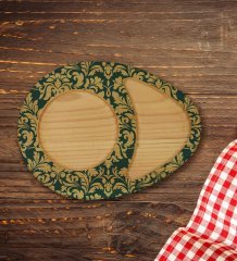 Kişiye Özel Retro Motif Tasarımlı Doğal Ahşap Tabaklı Türk Kahvesi Fincanı Sunum Seti Model 8