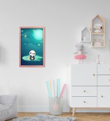 BK Home Panda Tasarımlı Dekoratif Pembe Ahşap Çerçeveli Çocuk Odası Tablo-2