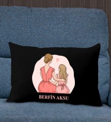 BK Gift Kişiye Özel İsimli Anneler Günü Tasarımlı Premium Kumaş Siyah Dikdörtgen Kırlent Yastık, Anneler Günü Hediyesi, Ev Dekorasyonu-5