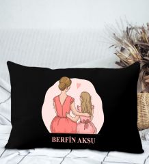 BK Gift Kişiye Özel İsimli Anneler Günü Tasarımlı Premium Kumaş Siyah Dikdörtgen Kırlent Yastık, Anneler Günü Hediyesi, Ev Dekorasyonu-5