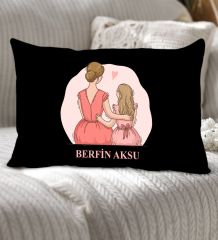 BK Gift Kişiye Özel İsimli Anneler Günü Tasarımlı Premium Kumaş Siyah Dikdörtgen Kırlent Yastık, Anneler Günü Hediyesi, Ev Dekorasyonu-5