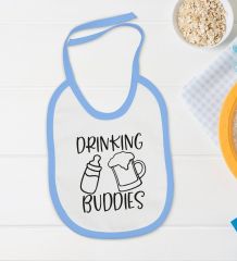 BK Kids Drinking Buddies Tasarımlı Mavi Bebek Body Zıbın ve Mama Önlüğü Hediye Seti-1