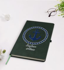 Kişiye Özel Çapa Tasarımlı Yeşil Termo Deri Defter Model 1