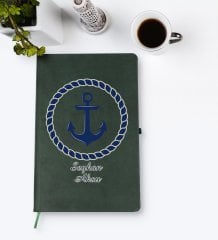 Kişiye Özel Çapa Tasarımlı Yeşil Termo Deri Defter Model 1