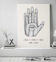 BK Gift Kişiye Özel El Ele Tutuşan Aile Tasarımlı Siyah Beyaz Kanvas Tablo-7 50x70, Anneye Hediye, Aile Hediyesi