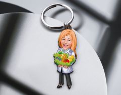 BK Gift Kişiye Özel Diyetisyen Karikatürlü Ahşap Anahtarlık-1 Sevgiliye Hediye, Arkadaşa Hediye, Doğum Günü Hediyesi