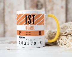 BK Gift Kişiye Özel İsimli Hava Limanı Tasarımlı Sarı Kupa Bardak-1, Arkadaşa Hediye, Doğum Günü Hediyesi(DÜZENLENECEK)