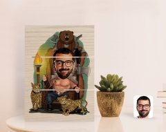 Kişiye Özel Viking Karikatürlü Otantik Masaüstü Ahşap Palet Çerçeve-1