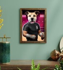 Evcil Dostlara Özel Wrestle Tasarımlı Portre Doğal Masif Ahşap Çerçeveli Tablo 45x65cm-2