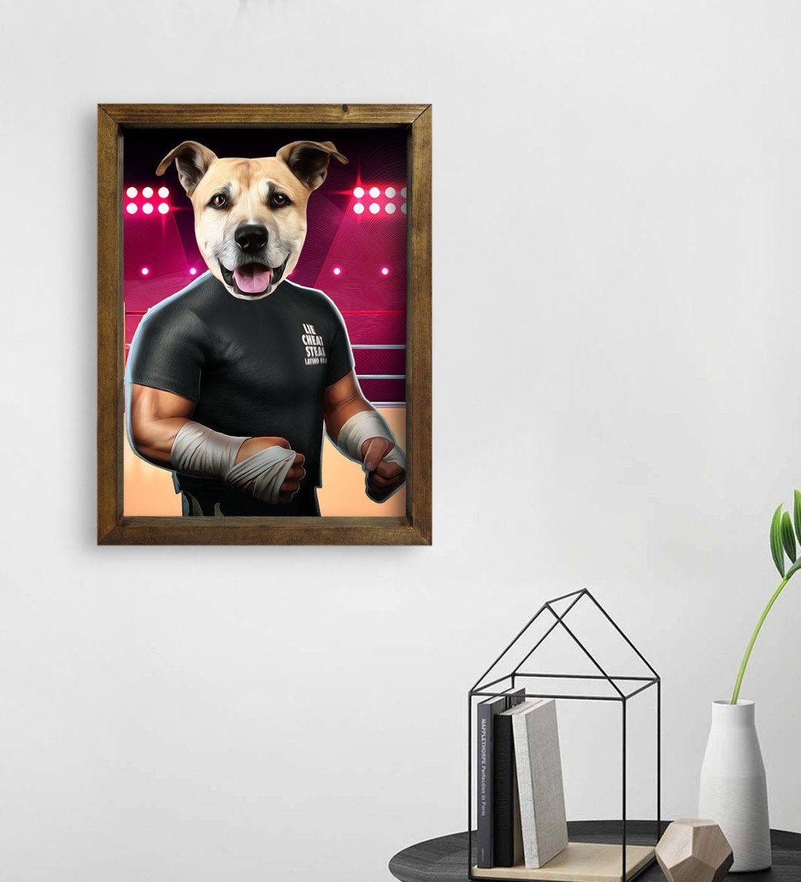 Evcil Dostlara Özel Wrestle Tasarımlı Portre Doğal Masif Ahşap Çerçeveli Tablo 45x65cm-2