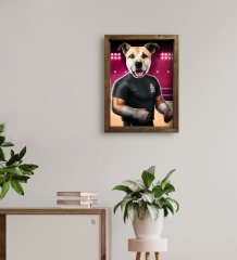 Evcil Dostlara Özel Wrestle Tasarımlı Portre Doğal Masif Ahşap Çerçeveli Tablo 45x65cm-2