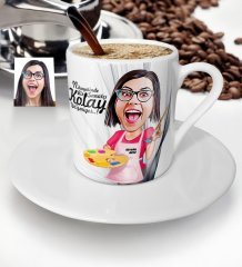 Kişiye Özel Bayan Ressam Karikatür Türk Kahvesi Fincanı - 1