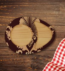 Kişiye Özel Retro Motif Tasarımlı Doğal Ahşap Tabaklı Türk Kahvesi Fincanı Sunum Seti Model 7