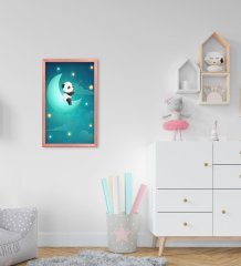 BK Home Panda Tasarımlı Dekoratif Pembe Ahşap Çerçeveli Çocuk Odası Tablo-1