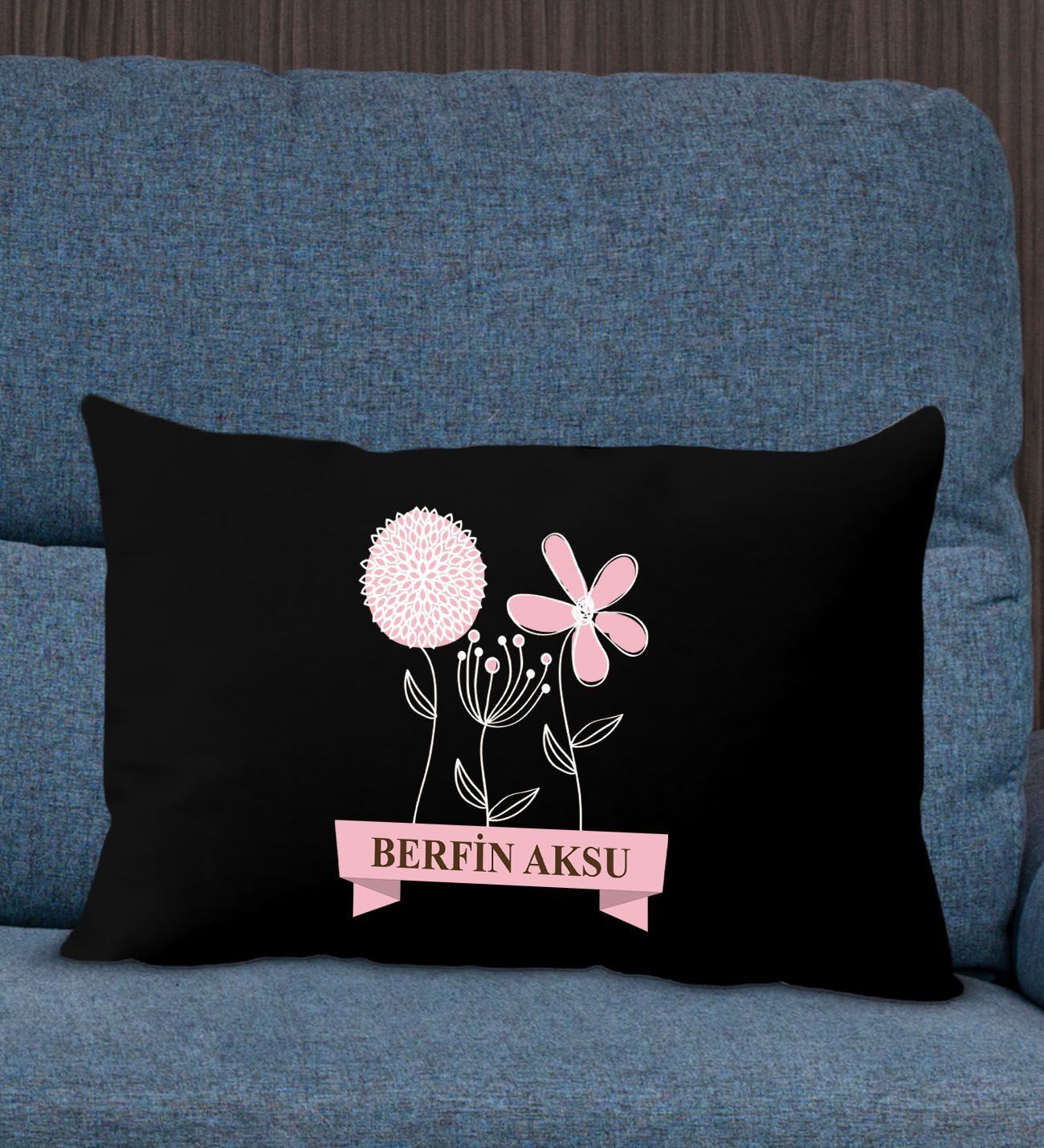 BK Gift Kişiye Özel İsimli Anneler Günü Tasarımlı Premium Kumaş Siyah Dikdörtgen Kırlent Yastık, Anneler Günü Hediyesi, Ev Dekorasyonu-4