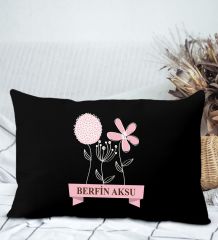 BK Gift Kişiye Özel İsimli Anneler Günü Tasarımlı Premium Kumaş Siyah Dikdörtgen Kırlent Yastık, Anneler Günü Hediyesi, Ev Dekorasyonu-4