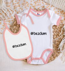 BK Kids Bezdum Tasarımlı Pembe Bebek Body Zıbın ve Mama Önlüğü Hediye Seti-1